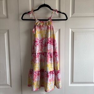 Tommy Bahama Girl Fit&Flare Yellow Pink Floral Hawaii Knee Sun Dress 7 Tropical